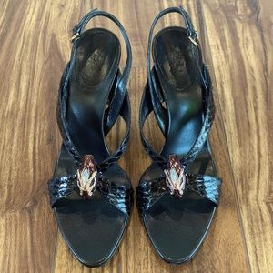 Gucci Strappy High Heels with Crystal Detail and Gold Bamboo Heel Size 7.5